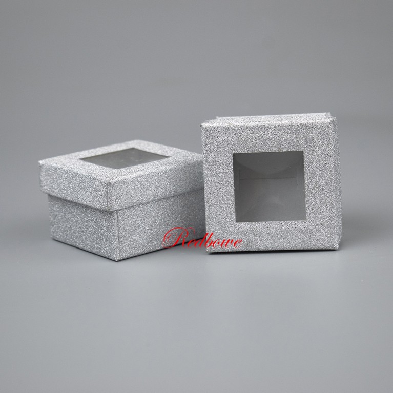 Коробочки с окошком "Искра" серебро 4,5х4,5х3,5см Ю72